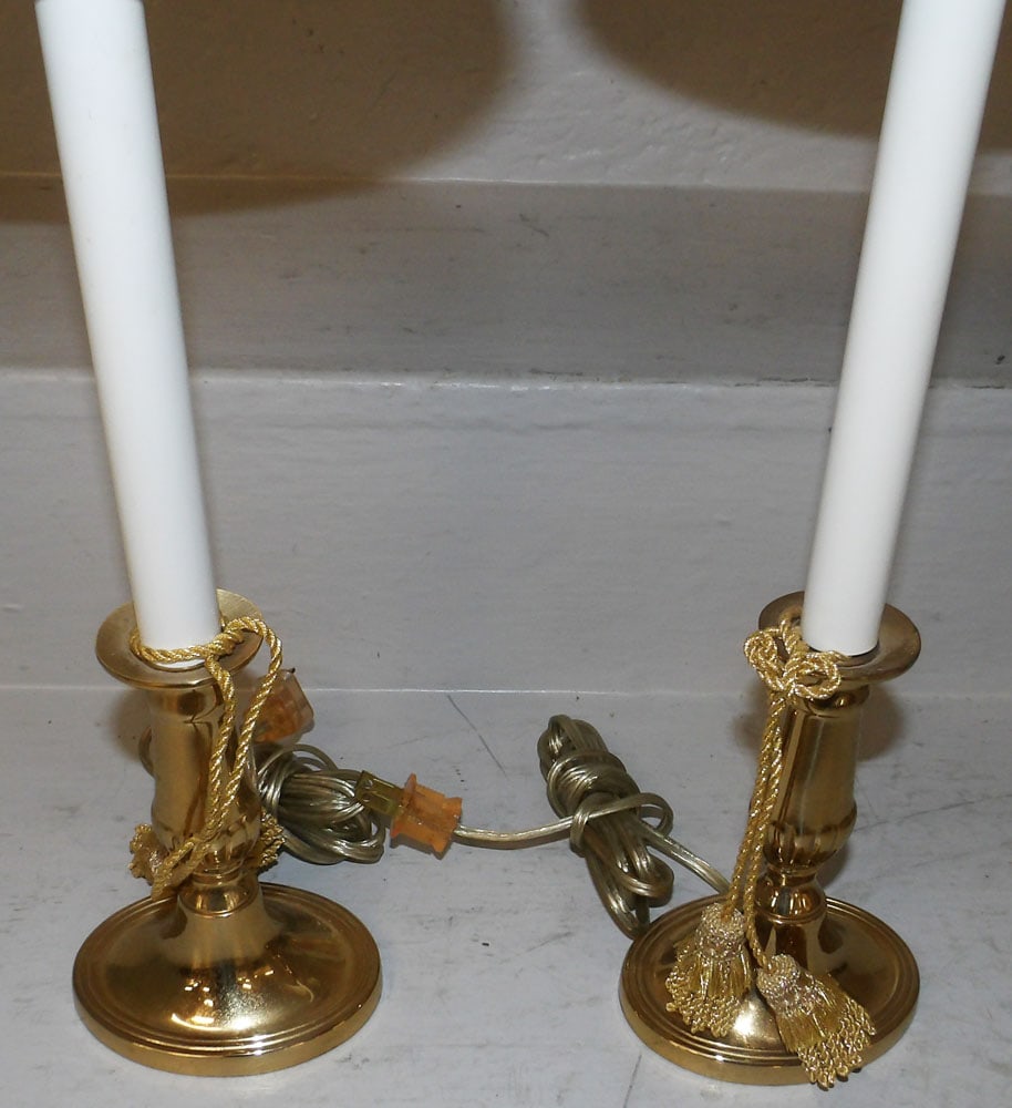 Three Brass Candlestick Lamps - 3
