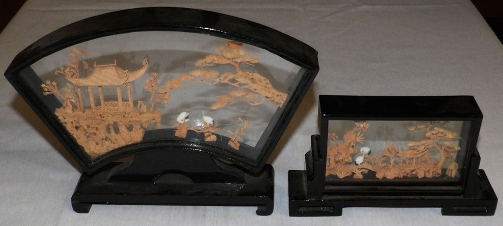Two Oriental Cork Villages: Two Oriental Cork Villages . 6 1/4" H 8 3/4" W ALL DESCRIPTIONS AND ANY CONDITION STATEMENT GIVEN BY LANGSTON AUCTION GALLERY ARE STRICTLY OPINIONS AND LANGSTON'S SHALL HAVE NO RESPONSIBILITY FOR