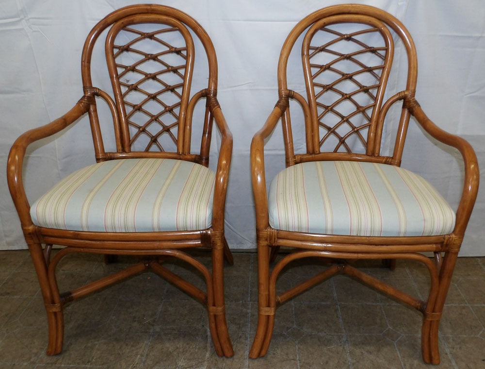 Pair of Rattan & Leather Arm Chairs by Classic Rattan Inc. (1 of 5)