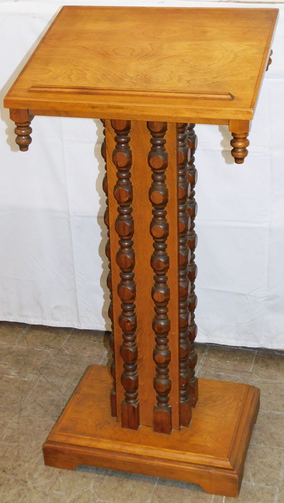 Ornate Birch or Maple Victorian Style Lectern with Bobbin Turned Carvings, (Provenance on Base) (1 of 7)