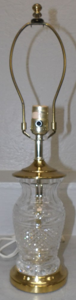 Waterford Style Crystal Vase Made Into Lamp: Waterford Style Crystal Vase Made Into Lamp. 21" H 4 1/4" Dia. "ALL DESCRIPTIONS AND ANY CONDITION STATEMENT GIVEN BY LANGSTON AUCTION GALLERY ARE STRICTLY OPINIONS AND LANGSTON'S SHALL HAVE NO