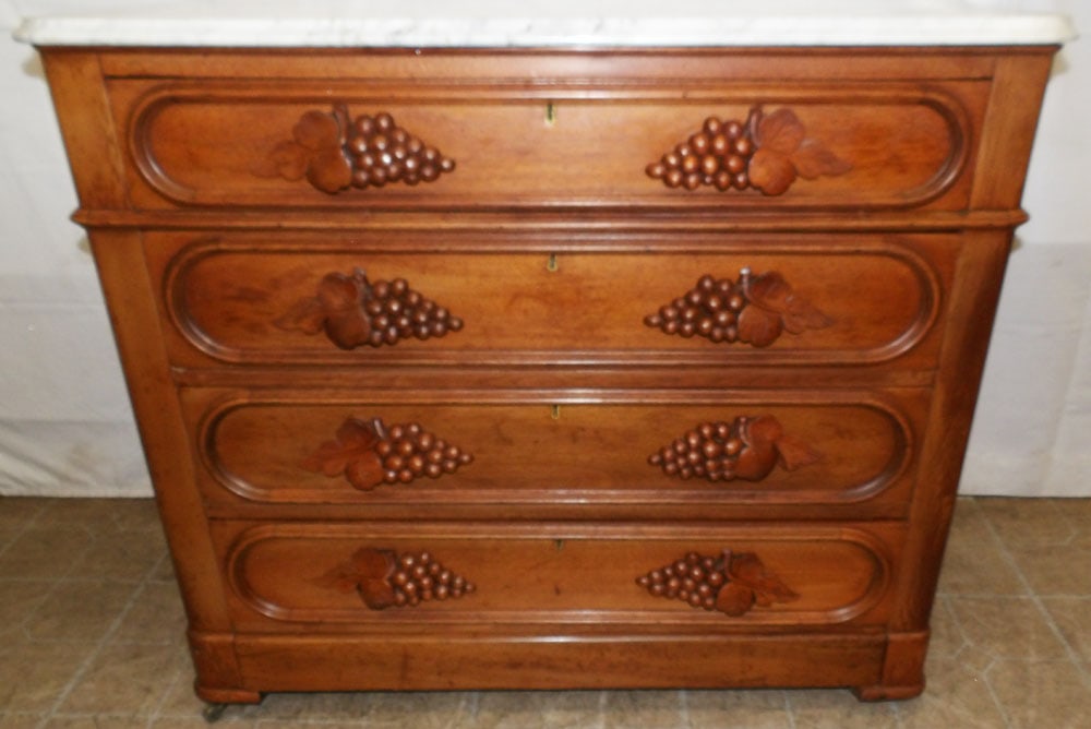 Antique Walnut Victorian Marble Top Four Drawer Chest: Antique Walnut Victorian Marble Top Four Drawer Chest . 36 1/2" H 42" W 19" D "ALL DESCRIPTIONS AND ANY CONDITION STATEMENT GIVEN BY LANGSTON AUCTION GALLERY ARE STRICTLY OPINIONS AND LANGSTON'S