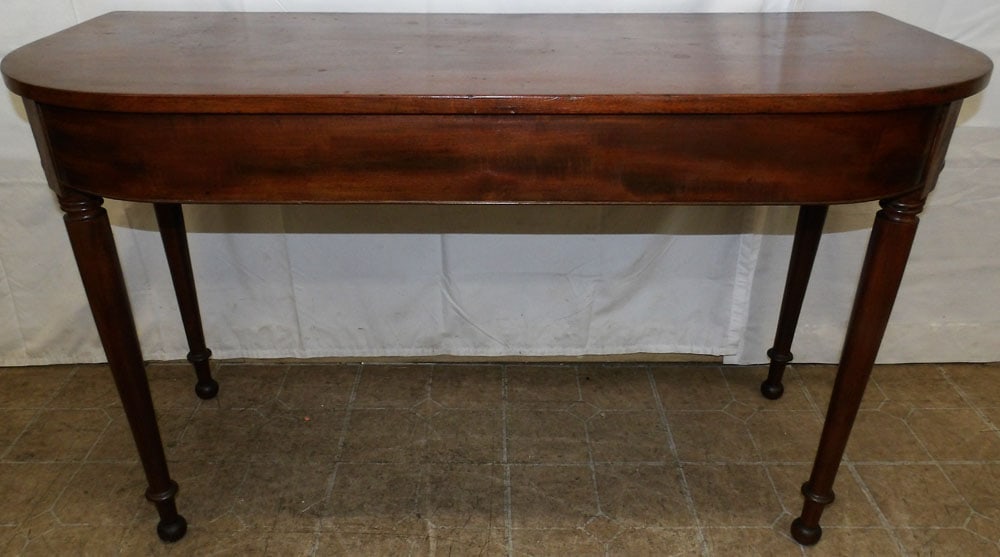 19th Century Demi Lune Mahogany Sheraton Console: 19th Century Demi Lune Mahogany Sheraton Console . 28 3/4" H 48" W 20 3/4" D "ALL DESCRIPTIONS AND ANY CONDITION STATEMENT GIVEN BY LANGSTON AUCTION GALLERY ARE STRICTLY OPINIONS AND LANGSTON'S SHALL