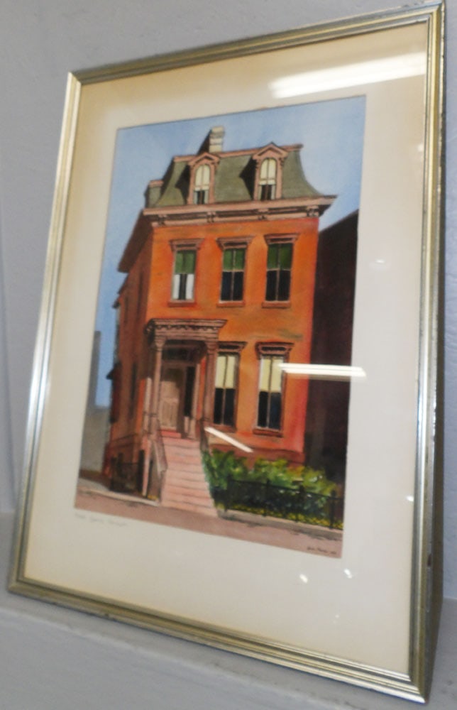 Framed Watercolor of House on 306 York St. Signed by Julia Bristow: Framed Watercolor of House on 306 York St. Signed by Julia Bristow. 28 1/2" x 20 3/4" "ALL DESCRIPTIONS AND ANY CONDITION STATEMENT GIVEN BY LANGSTON AUCTION GALLERY ARE STRICTLY OPINIONS AND LANGSTON