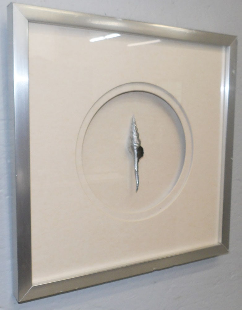 Modern Framed Metal Shell: Modern Framed Metal Shell . 16 1/2" x 16 1/4" "ALL DESCRIPTIONS AND ANY CONDITION STATEMENT GIVEN BY LANGSTON AUCTION GALLERY ARE STRICTLY OPINIONS AND LANGSTON'S SHALL HAVE NO RESPONSIBILITY FOR ERRO