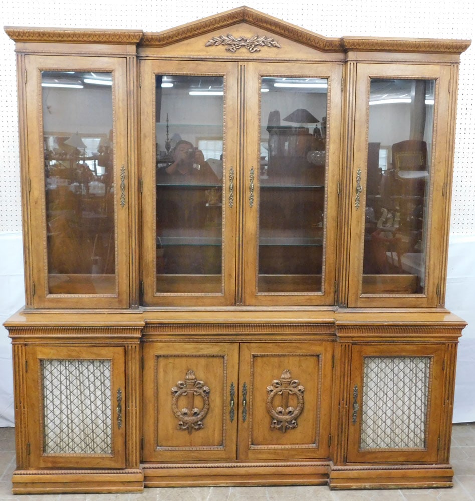 Two Piece Walnut Glass Door Breakfront: Two Piece Walnut Glass Door Breakfront . 84 1/2" H 79" W 20" D "ALL DESCRIPTIONS AND ANY CONDITION STATEMENT GIVEN BY LANGSTON AUCTION GALLERY ARE STRICTLY OPINIONS AND LANGSTON'S SHALL HAVE NO