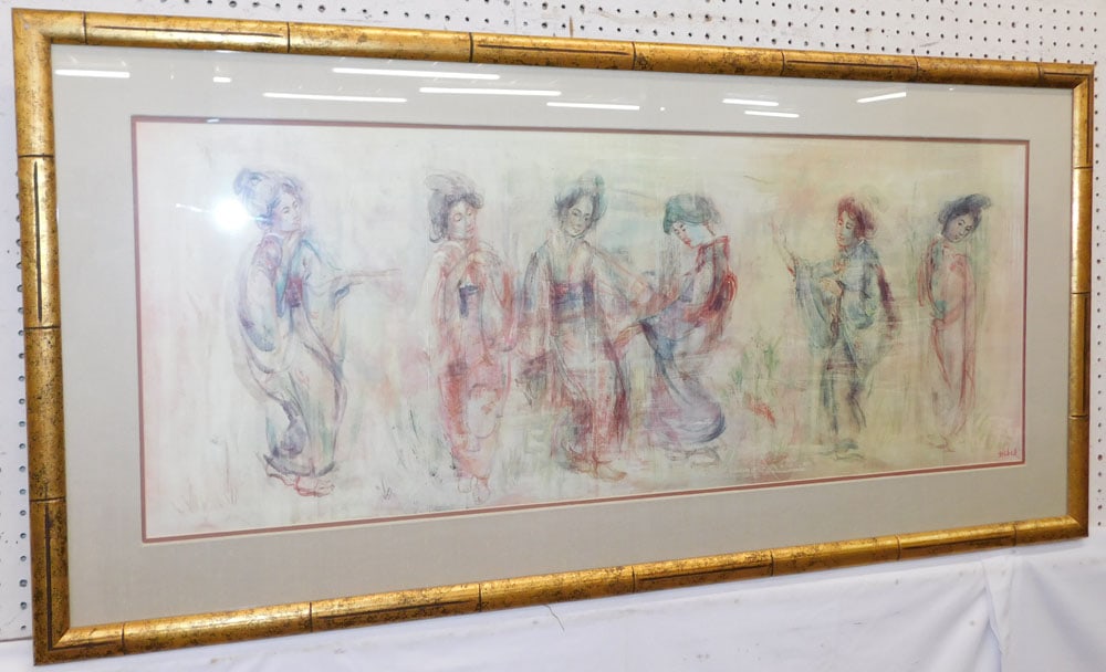 Oriental Gilded Faux Bamboo Framed Print: Oriental Gilded Faux Bamboo Framed Print. 28" x 36 3/4" "ALL DESCRIPTIONS AND ANY CONDITION STATEMENT GIVEN BY LANGSTON AUCTION GALLERY ARE STRICTLY OPINIONS AND LANGSTON'S SHALL HAVE NO