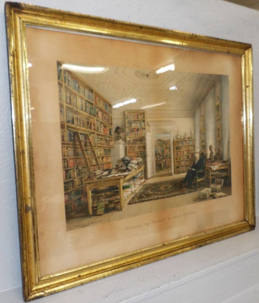 Antique Gilded Frame Print Titled Alexander Bon Humboldt N Seiner Bibliothek: Antique Gilded Frame Print Titled Alexander Bon Humboldt N Seiner Bibliothek. 41 1/2" x 37" "ALL DESCRIPTIONS AND ANY CONDITION STATEMENT GIVEN BY LANGSTON AUCTION GALLERY ARE STRICTLY OPINIONS AND
