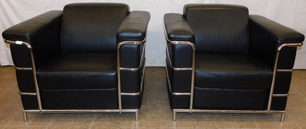 Pair of Modern Chrome & Faux Leather Arm Chairs (1 of 5)