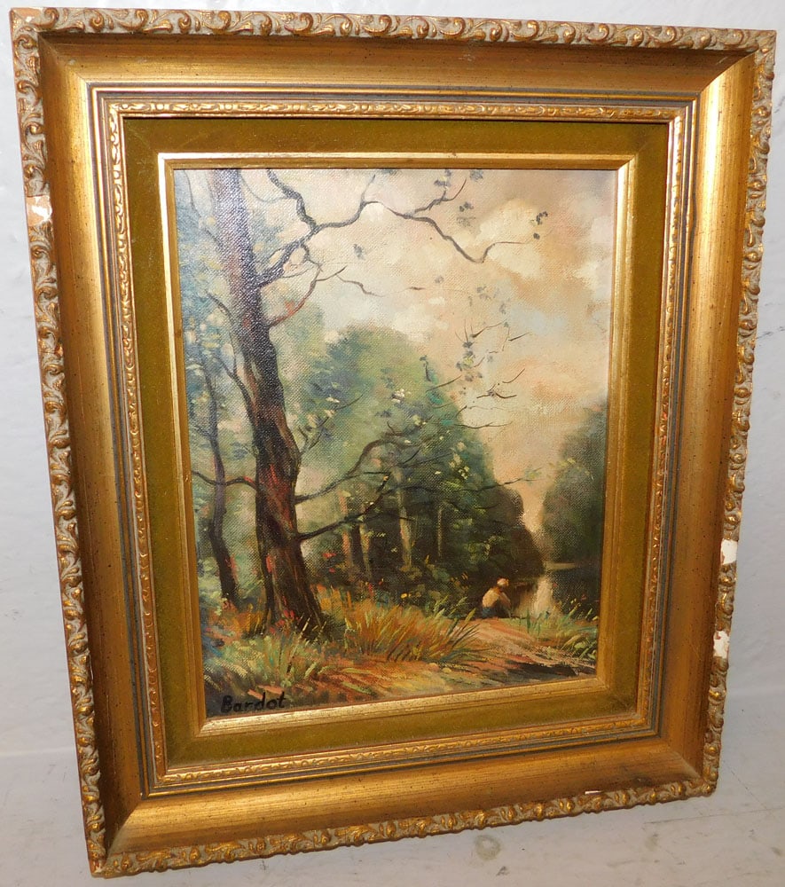 Framed Oil on Canvas Laid on Board Fishing Scene Artist Signed: Framed Oil on Canvas Laid on Board Fishing Scene Artist Signed . 14 1/4" x 12" "ALL DESCRIPTIONS AND ANY CONDITION STATEMENT GIVEN BY LANGSTON AUCTION GALLERY ARE STRICTLY OPINIONS AND LANGSTON'S