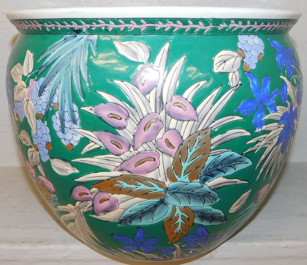 Oriental Painted Porcelain Jardiniere (1 of 4)