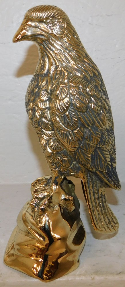 Polished Brass Eagle Sculpture: Polished Brass Eagle Sculpture . 10" H 5" W "ALL DESCRIPTIONS AND ANY CONDITION STATEMENT GIVEN BY LANGSTON AUCTION GALLERY ARE STRICTLY OPINIONS AND LANGSTON'S SHALL HAVE NO RESPONSIBILITY FOR ERRORS
