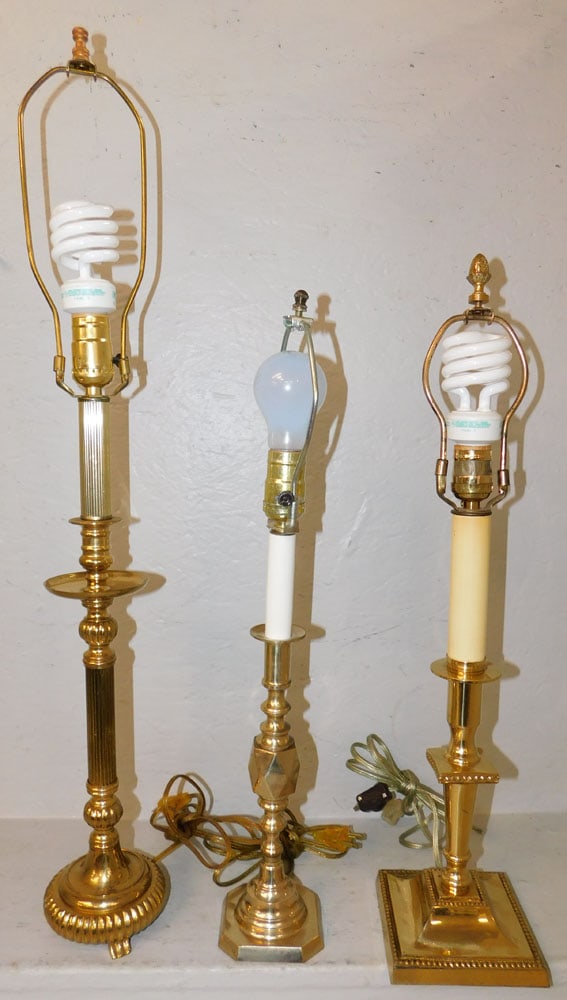 Three Brass Candlestick Lamps (1 of 2)