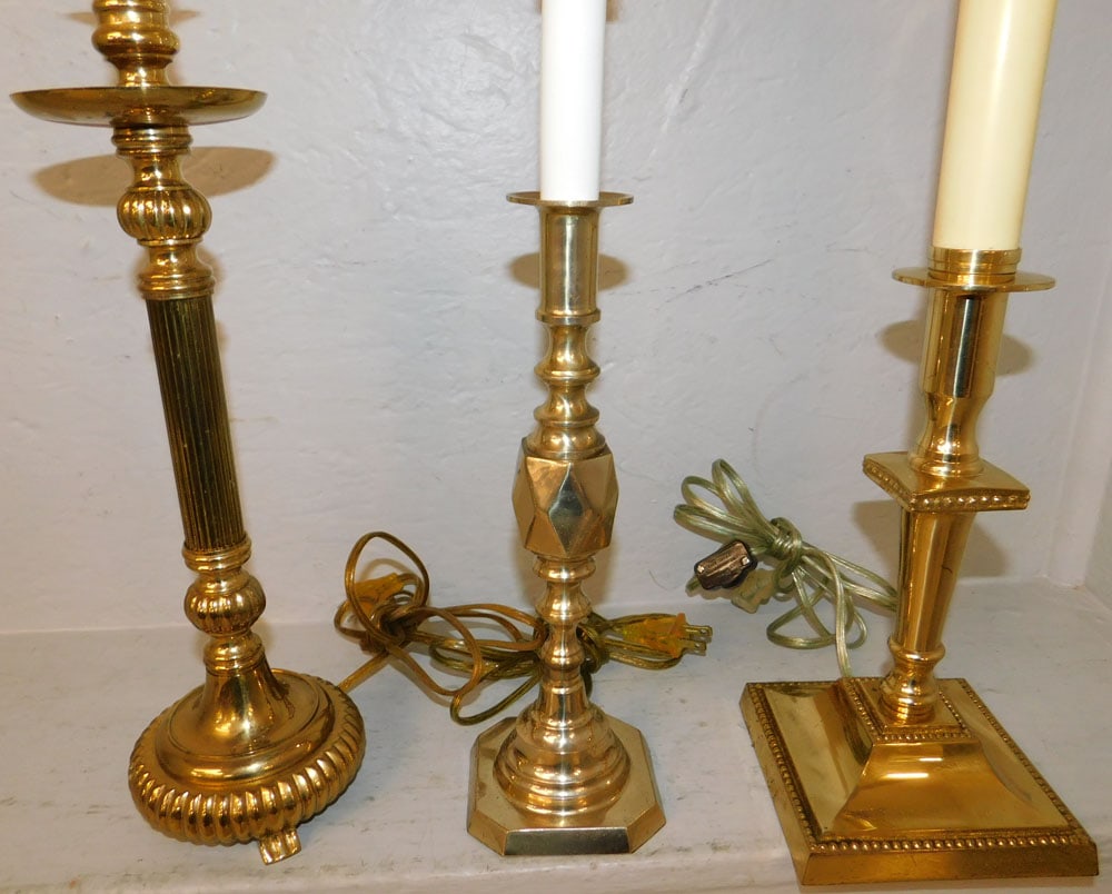 Three Brass Candlestick Lamps - 2