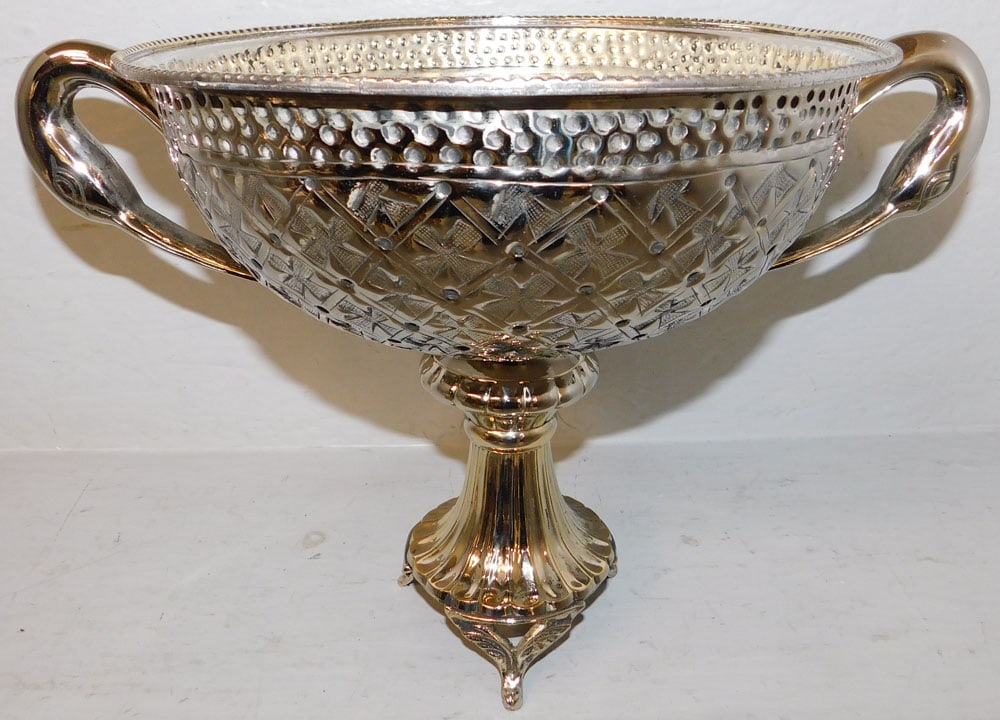 Polished Silverplated Heron Head Handle Pedestal Compote (1 of 4)