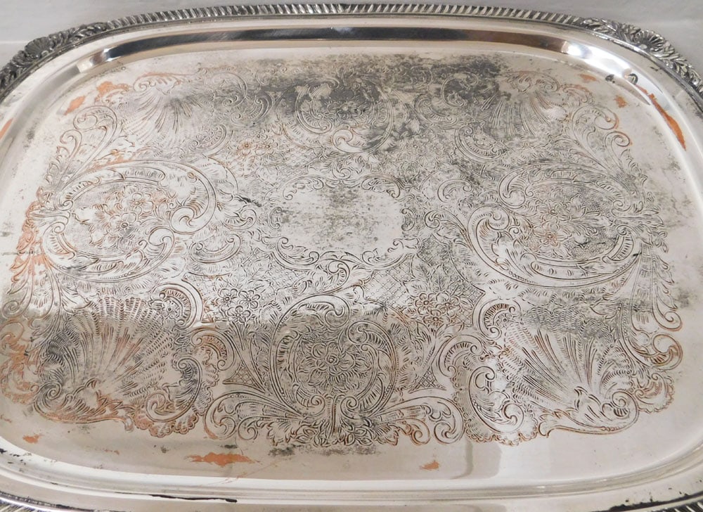 Polished Silver on Copper Serving Tray - 2