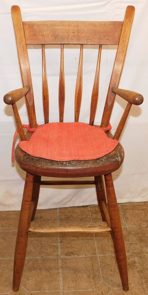 19th Century Birch Child's High Chair: 19th Century Birch Child's High Chair . 35" H 16" W 14 1/2" D "ALL DESCRIPTIONS AND ANY CONDITION STATEMENT GIVEN BY LANGSTON AUCTION GALLERY ARE STRICTLY OPINIONS AND LANGSTON'S SHALL HAVE NO
