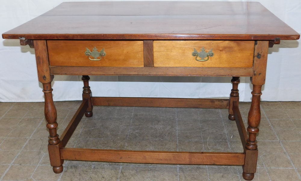 19th Century Walnut Pegged Two Drawer Tavern Table (1 of 10)