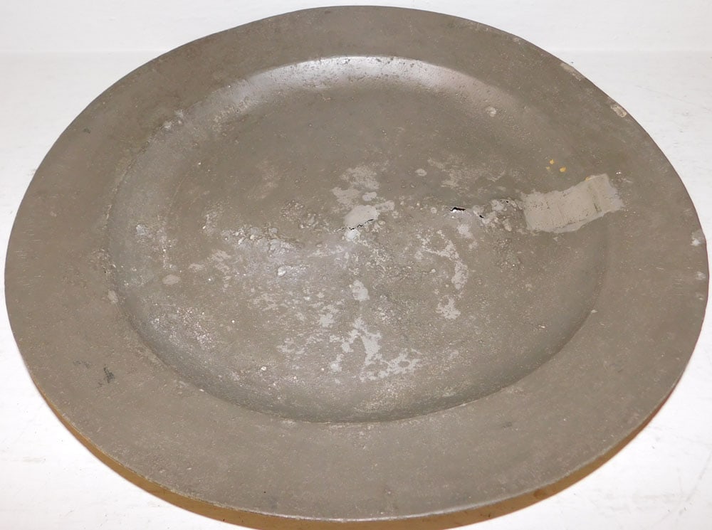 Large Antique Pewter Charger, (As Found) (1 of 7)