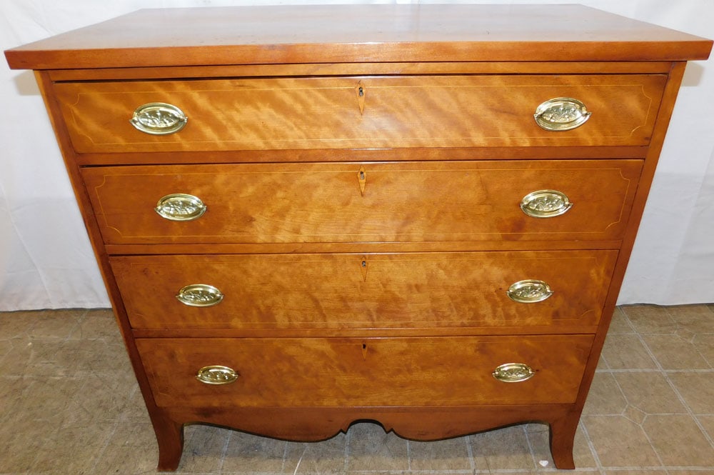 19th Century Cherry Inlaid Four Drawer Chest (1 of 10)