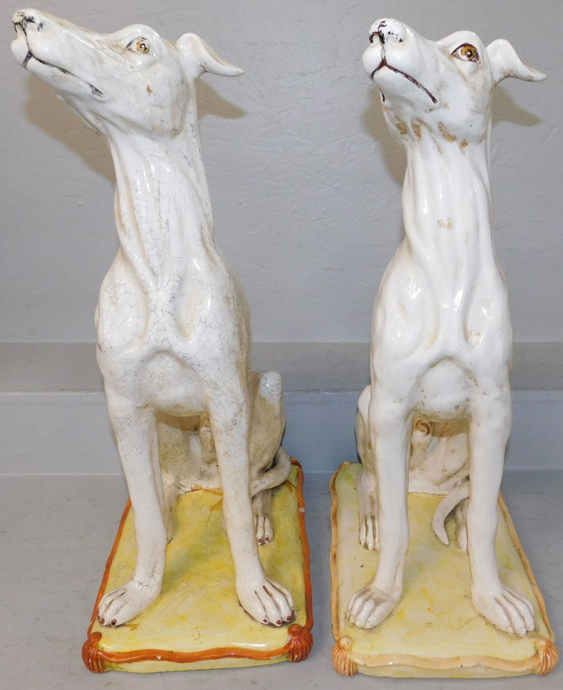 Pair of Large Painted Porcelain Whippet Floor Statues (1 of 7)