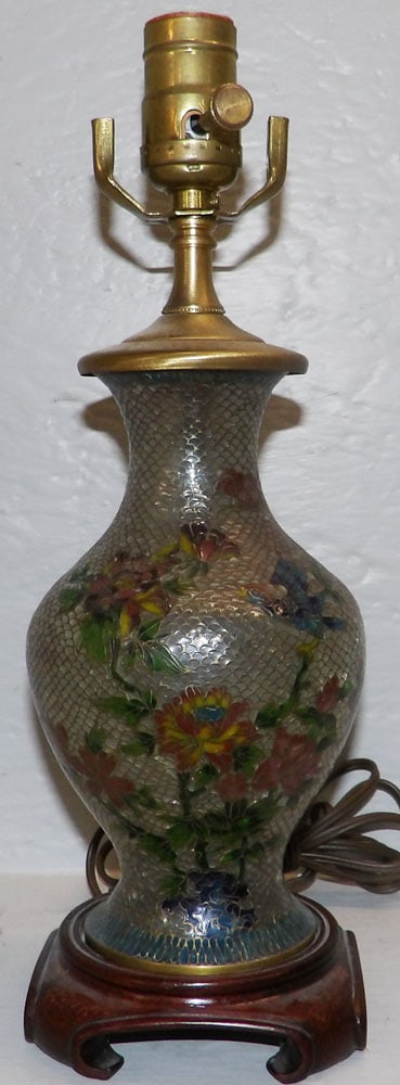 Oriental Plique A Jour Vase Made Into Lamp: Oriental Plique A Jour Vase Made Into Lamp . 13 1/2" H 4 3/4" Dia. "ALL DESCRIPTIONS AND ANY CONDITION STATEMENT GIVEN BY LANGSTON AUCTION GALLERY ARE STRICTLY OPINIONS AND LANGSTON'S SHALL HAVE NO RE