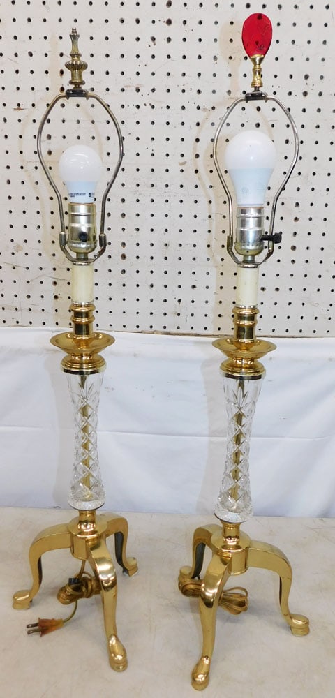 Pair of Crystal & Brass Lamps (1 of 3)