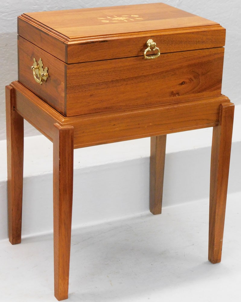 Bench Made Solid Walnut Inlaid Collector's Chest on Stand with Sliding Tray Interior (1 of 9)