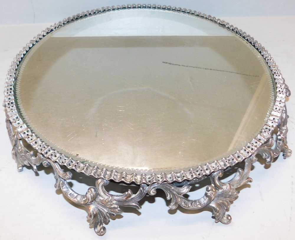 Silverplated & Mirror Top Plateau: Silverplated & Mirror Top Plateau . 15 1/2" Dia. "ALL DESCRIPTIONS AND ANY CONDITION STATEMENT GIVEN BY LANGSTON AUCTION GALLERY ARE STRICTLY OPINIONS AND LANGSTON'S SHALL HAVE NO RESPONSIBILITY FOR