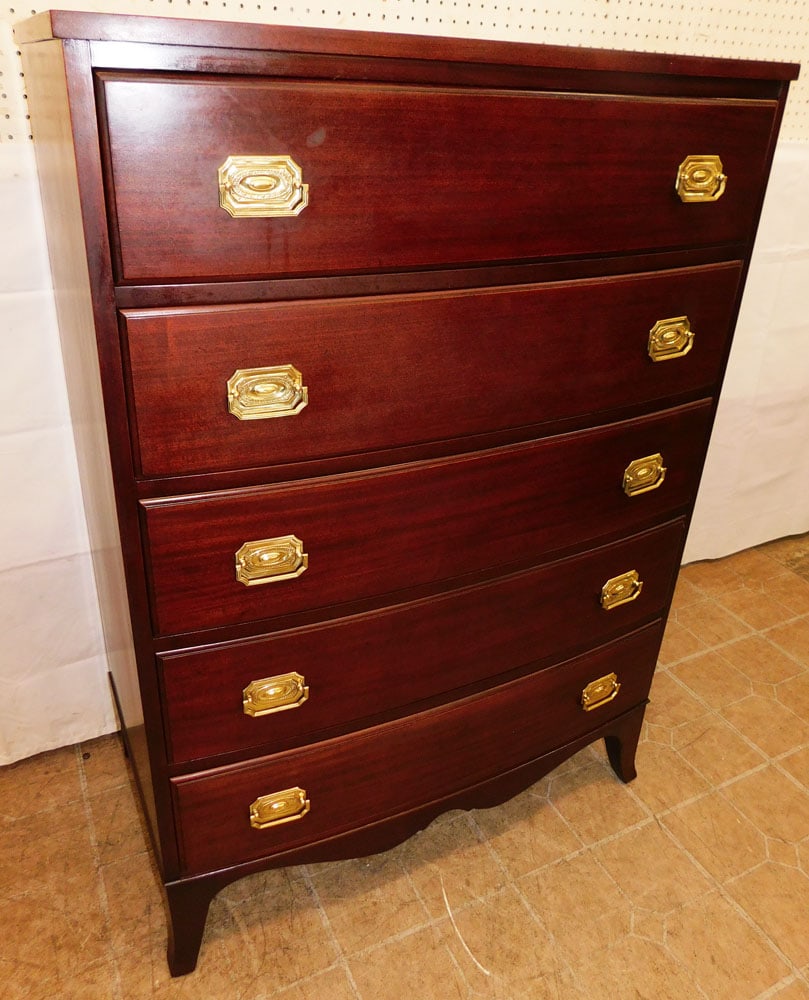 Mahogany Five Drawer Chest by Continental Furniture: Mahogany Five Drawer Chest by Continental Furniture . 48 1/4" H 34" W 19 3/4" D "ALL DESCRIPTIONS AND ANY CONDITION STATEMENT GIVEN BY LANGSTON AUCTION GALLERY ARE STRICTLY OPINIONS AND LANGSTON'S