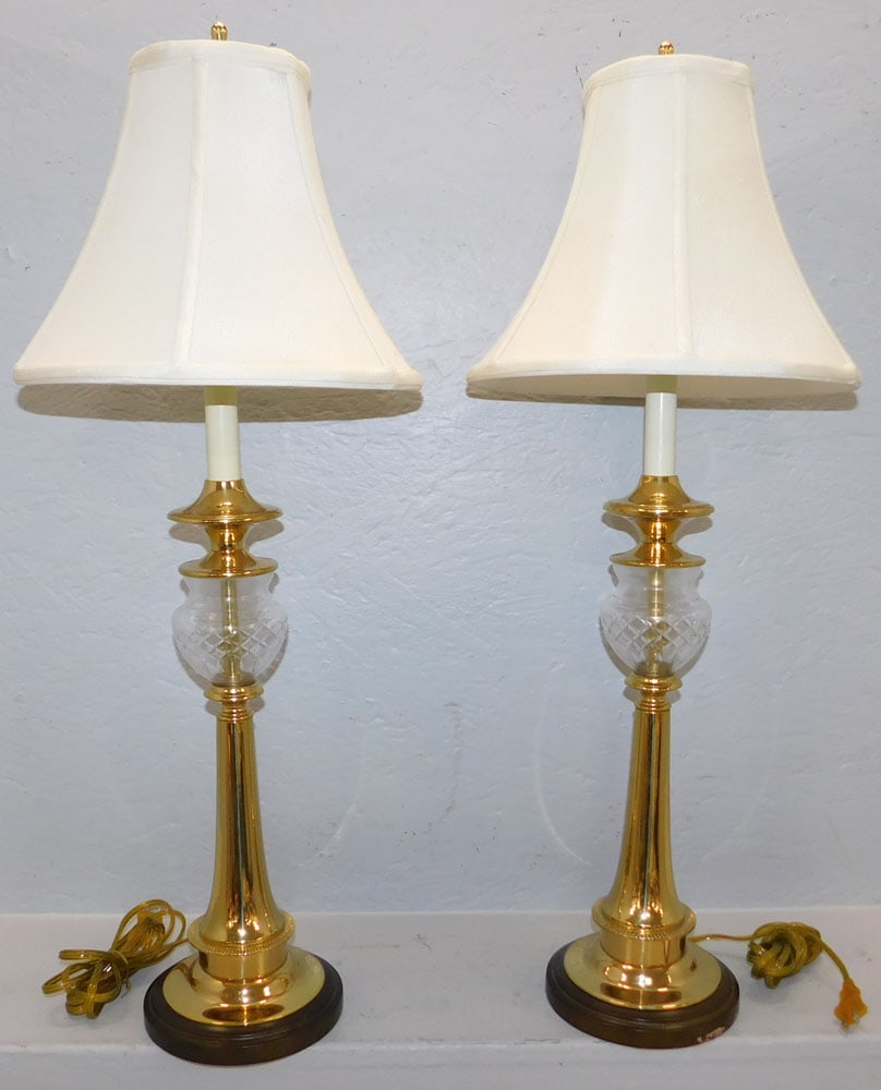 Pair of Crystal & Brass Lamps by Baldwin (1 of 6)