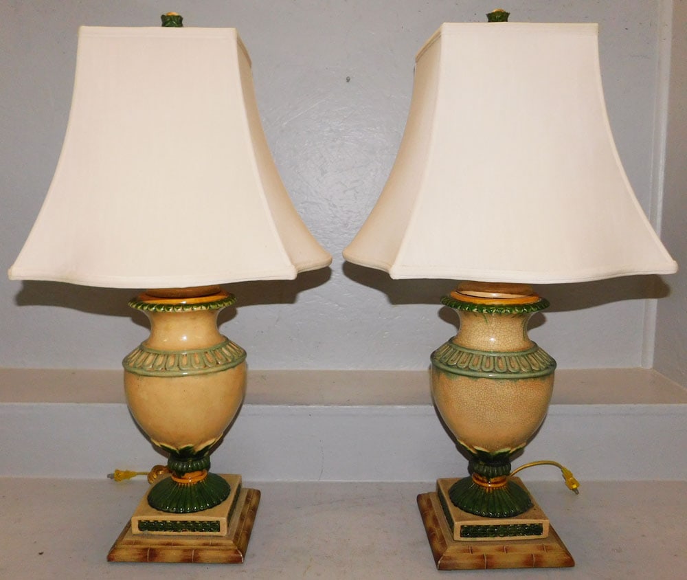 Pair of Majolica Style Urn Form Lamps (1 of 4)