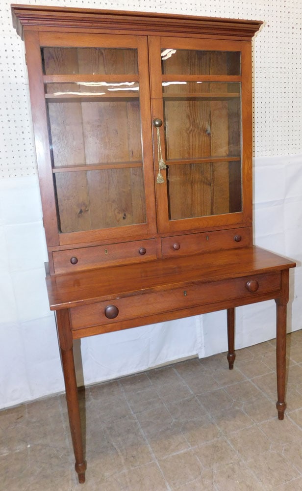 Antique Walnut Two Piece Glass Door Secretary: Antique Walnut Two Piece Glass Door Secretary . 65 3/4" H 36" W 21" D "ALL DESCRIPTIONS AND ANY CONDITION STATEMENT GIVEN BY LANGSTON AUCTION GALLERY ARE STRICTLY OPINIONS AND LANGSTON'S SHALL HAVE NO