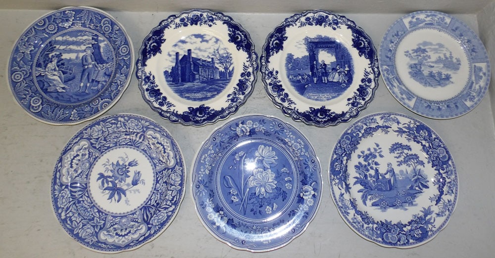 Lot of Seven Antique Blue Transferware Plates (1 of 2)
