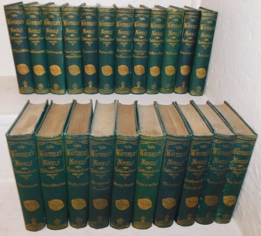 Twenty Two Volumes of The Waverly Novels by Sir Walter Scott: Twenty Two Volumes of The Waverly Novels by Sir Walter Scott. 7 1/4" x 5" "ALL DESCRIPTIONS AND ANY CONDITION STATEMENT GIVEN BY LANGSTON AUCTION GALLERY ARE STRICTLY OPINIONS AND LANGSTON'S SHALL