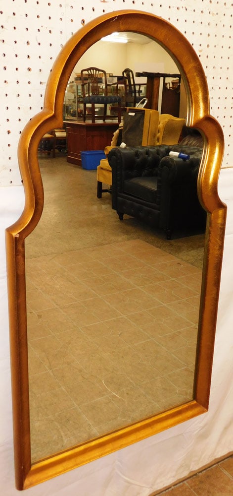 Gilded Frame Mirror: Gilded Frame Mirror. 44 1/2" x 24 1/4" "ALL DESCRIPTIONS AND ANY CONDITION STATEMENT GIVEN BY LANGSTON AUCTION GALLERY ARE STRICTLY OPINIONS AND LANGSTON'S SHALL HAVE NO RESPONSIBILITY FOR ERRORS OR