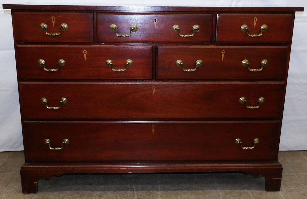 Mahogany Seven Drawer Dresser: Mahogany Seven Drawer Dresser . 35 3/4" H 51" W 19" D "ALL DESCRIPTIONS AND ANY CONDITION STATEMENT GIVEN BY LANGSTON AUCTION GALLERY ARE STRICTLY OPINIONS AND LANGSTON'S SHALL HAVE NO RESPONSIBILITY