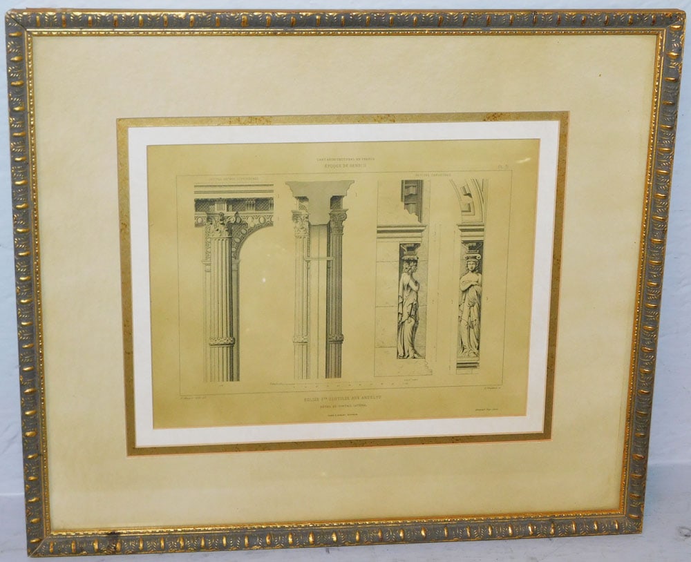 Framed French Architectural Engraving by Bombay: Framed French Architectural Engraving by Bombay. 15" x 17 1/2" "ALL DESCRIPTIONS AND ANY CONDITION STATEMENT GIVEN BY LANGSTON AUCTION GALLERY ARE STRICTLY OPINIONS AND LANGSTON'S SHALL HAVE NO