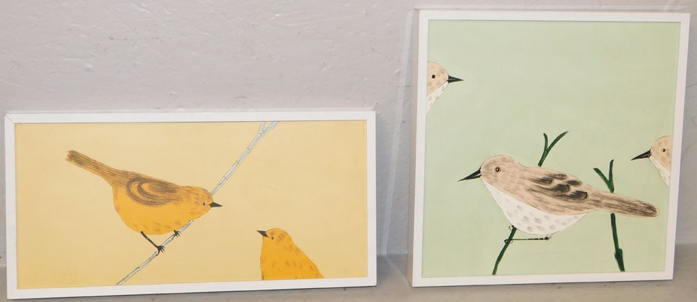 Two Modern Metal Framed Oil on Boards of Shorebirds & Golden Birds: Two Modern Metal Framed Oil on Boards of Shorebirds & Golden Birds. Up to 8 1/2" x 17" "ALL DESCRIPTIONS AND ANY CONDITION STATEMENT GIVEN BY LANGSTON AUCTION GALLERY ARE STRICTLY OPINIONS AND