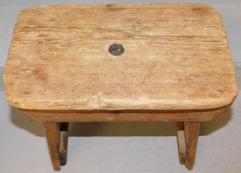 Antique Pine Stool - 2