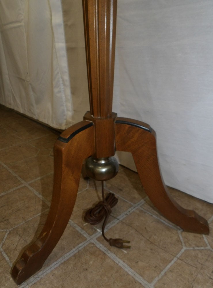 Walnut & Brass Two Light Floor Lamp - 2