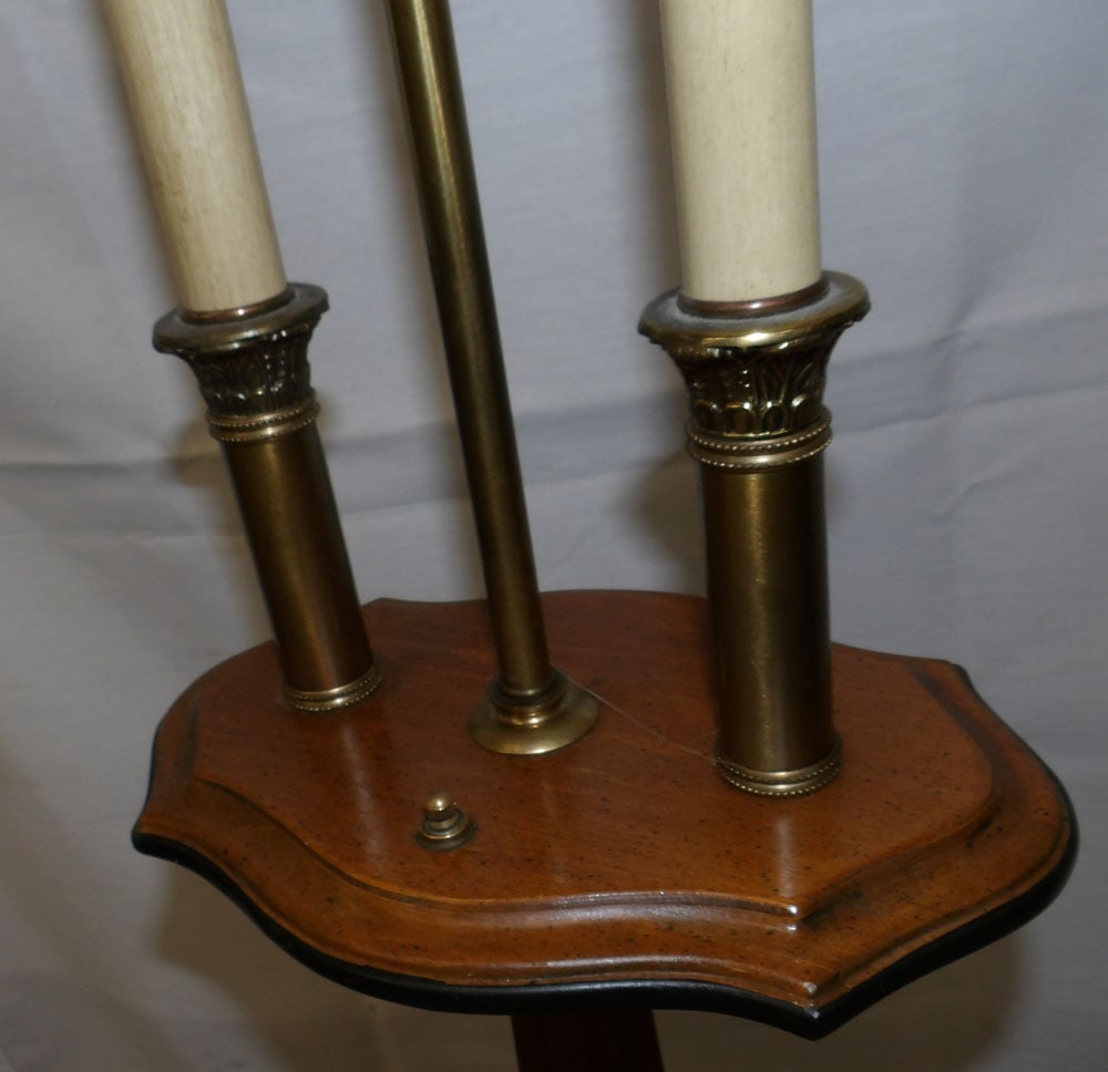 Walnut & Brass Two Light Floor Lamp - 3