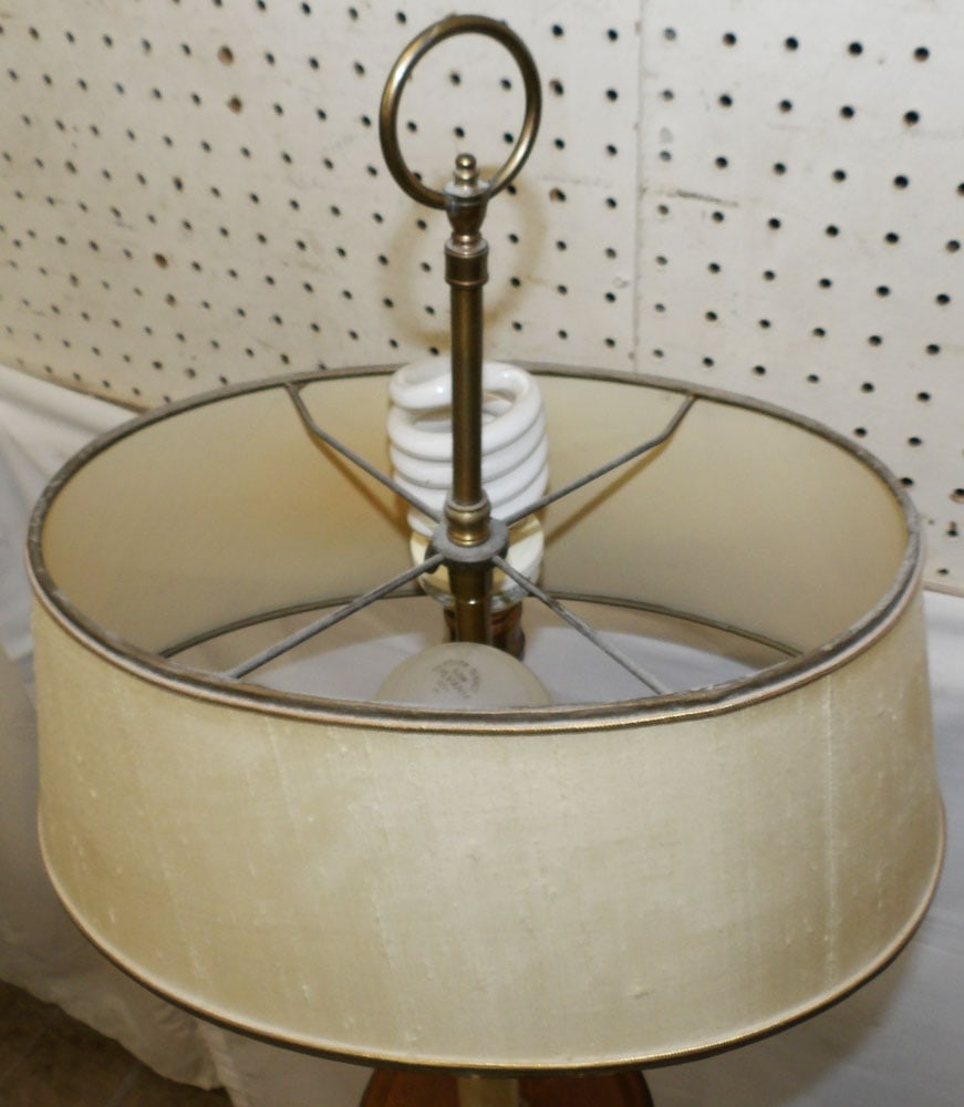 Walnut & Brass Two Light Floor Lamp - 4