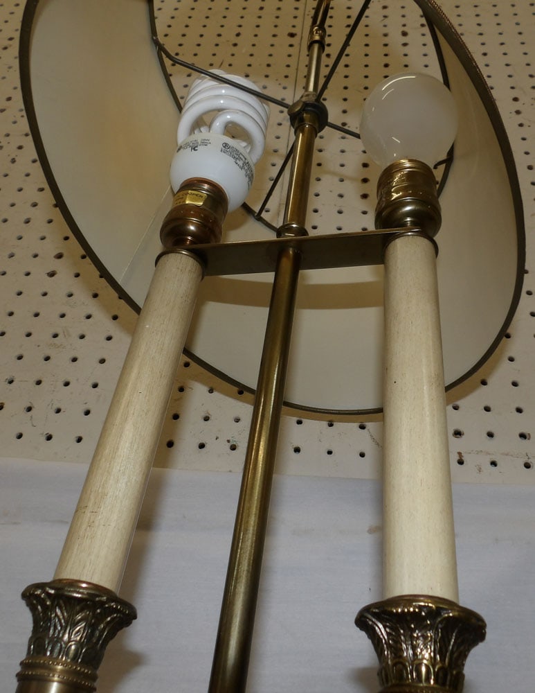 Walnut & Brass Two Light Floor Lamp - 5