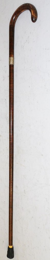 Painted Wood Walking Stick with Sterling Band: Painted Wood Walking Stick with Sterling Band . 36 1/4" L "ALL DESCRIPTIONS AND ANY CONDITION STATEMENT GIVEN BY LANGSTON AUCTION GALLERY ARE STRICTLY OPINIONS AND LANGSTON'S SHALL HAVE NO