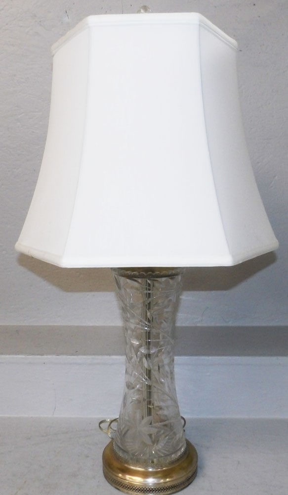 Cut Glass Vase Made Into Lamp: Cut Glass Vase Made Into Lamp. 33" H 18 1/4" W "ALL DESCRIPTIONS AND ANY CONDITION STATEMENT GIVEN BY LANGSTON AUCTION GALLERY ARE STRICTLY OPINIONS AND LANGSTON'S SHALL HAVE NO RESPONSIBILITY FOR