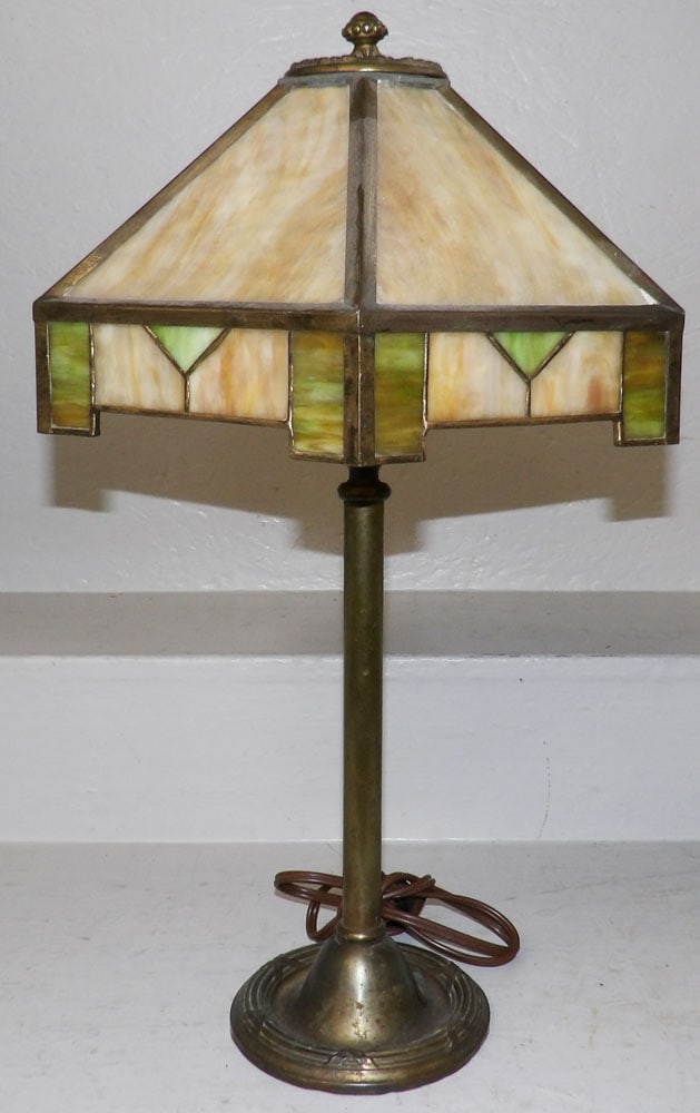 Antique Leaded & Stained Glass Lamp, (Two Panels As Is) (1 of 3)
