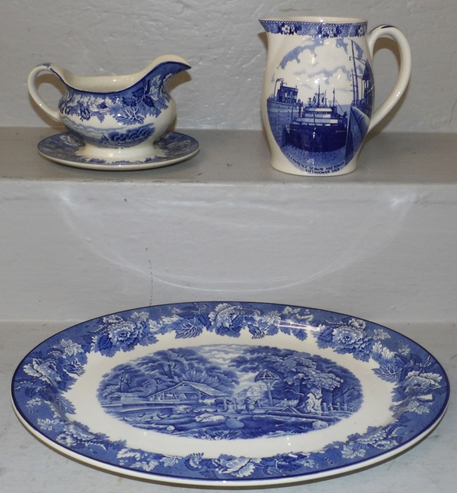 Three Pieces of Blue Transferware Porcelain: Three Pieces of Blue Transferware Porcelain . 14 1/2" x 11" "ALL DESCRIPTIONS AND ANY CONDITION STATEMENT GIVEN BY LANGSTON AUCTION GALLERY ARE STRICTLY OPINIONS AND LANGSTON'S SHALL HAVE NO