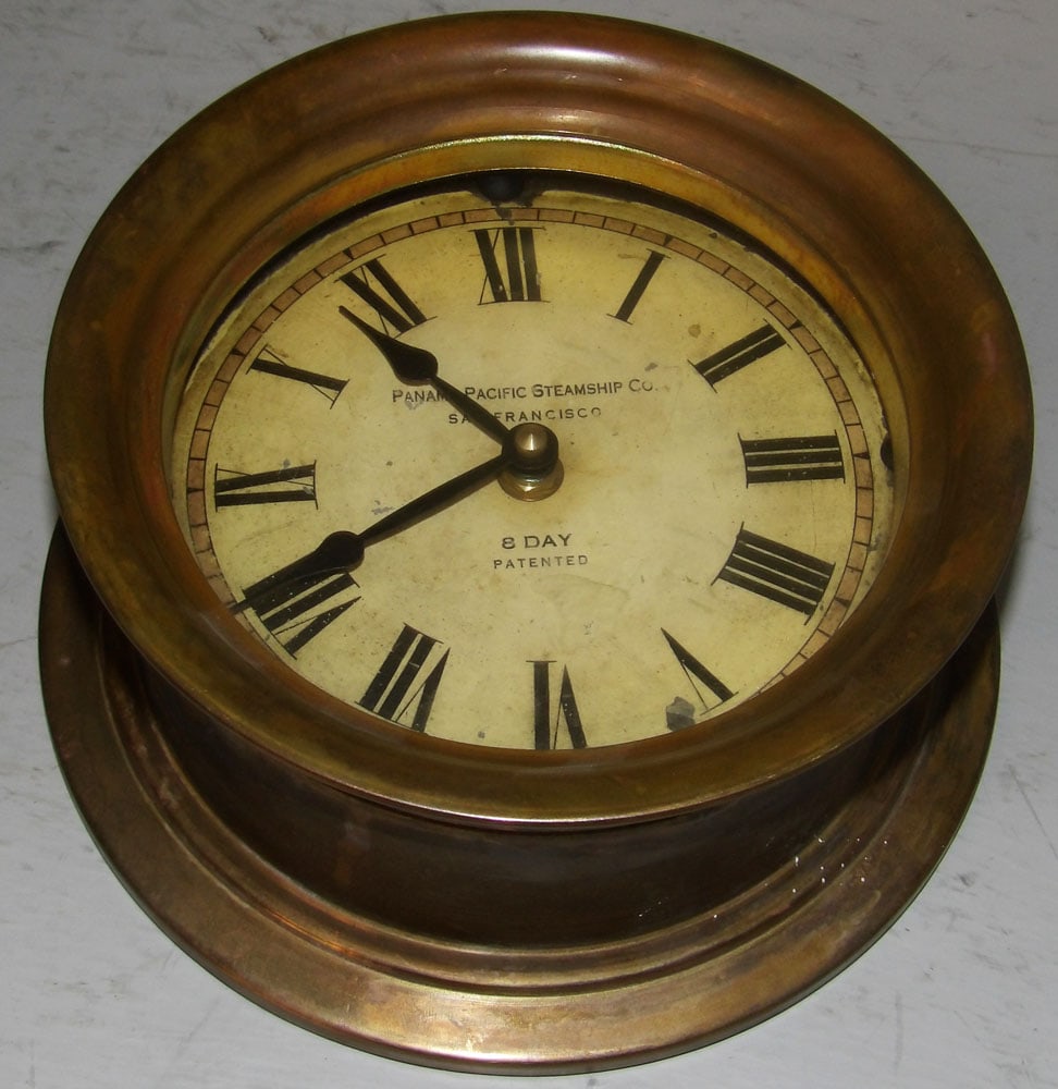 Antique Brass Ship's Clock by The Panama Steam Ship Company, San Francisco (1 of 3)
