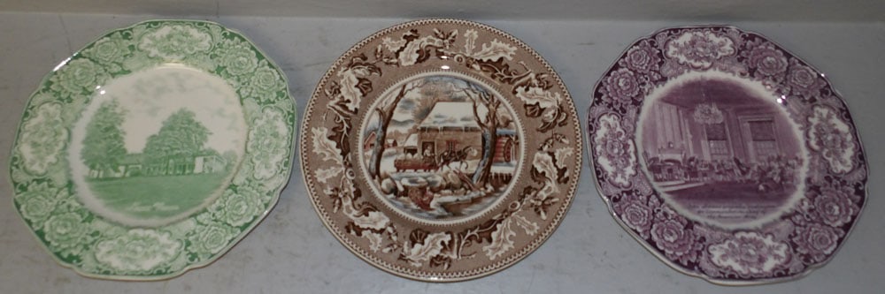 Three Painted Porcelain Plates: Three Painted Porcelain Plates. Up to 10 1/2" Dia. "ALL DESCRIPTIONS AND ANY CONDITION STATEMENT GIVEN BY LANGSTON AUCTION GALLERY ARE STRICTLY OPINIONS AND LANGSTON'S SHALL HAVE NO RESPONSIBILITY